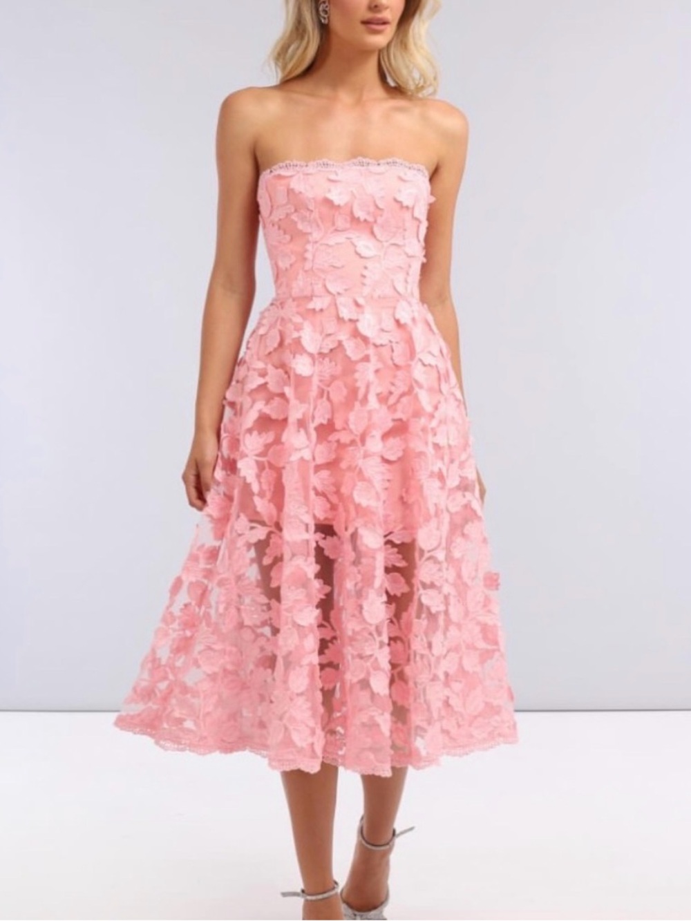 HELSI Florence Strapless Midi Dress Rose Pink Cocktail Party Size XS NWT